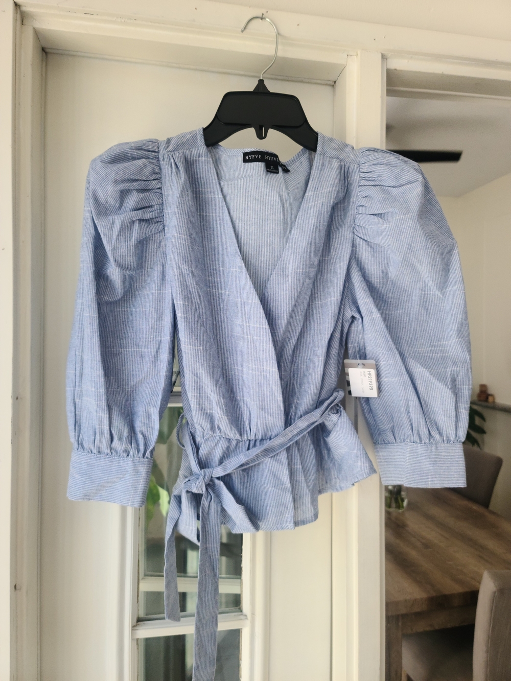 HYFVE Light Blue Puff-Sleeve Wrap Crop Top
